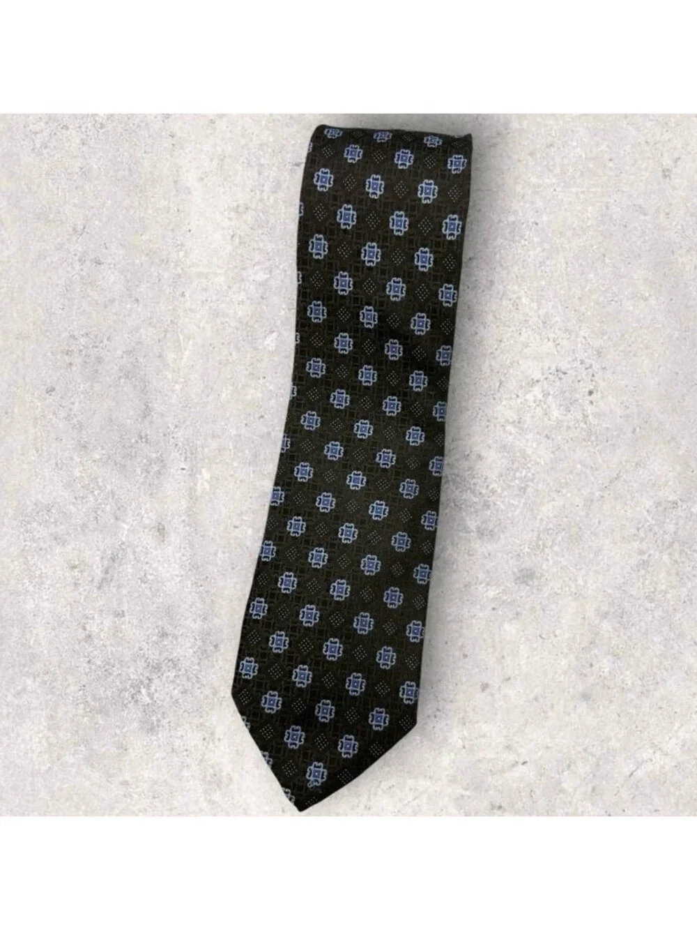 PRONTO UOMO Silk Tie XL Brown Blue Geometric W:3.2